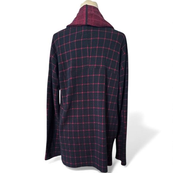 Sanctuary Anthropologie Red & Navy Windowpane Drape Wrap Cardigan Jacket MED - Picture 8 of 10